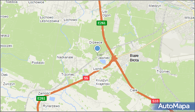 mapa Jasiniec, Jasiniec gmina Białe Błota na mapie Targeo